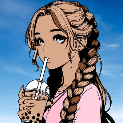 realistic girl with braided hair drinking boba