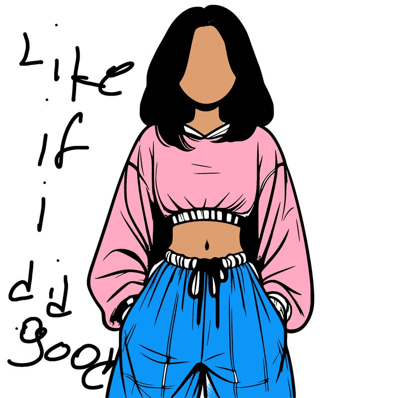 realistic girl faceless with baggy pants and a crop top