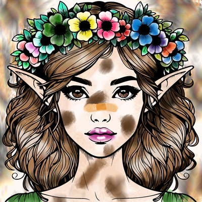 realistic female elf with flower crown