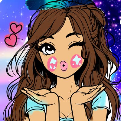 realistic girl winking and blowing a kiss while making heart hands