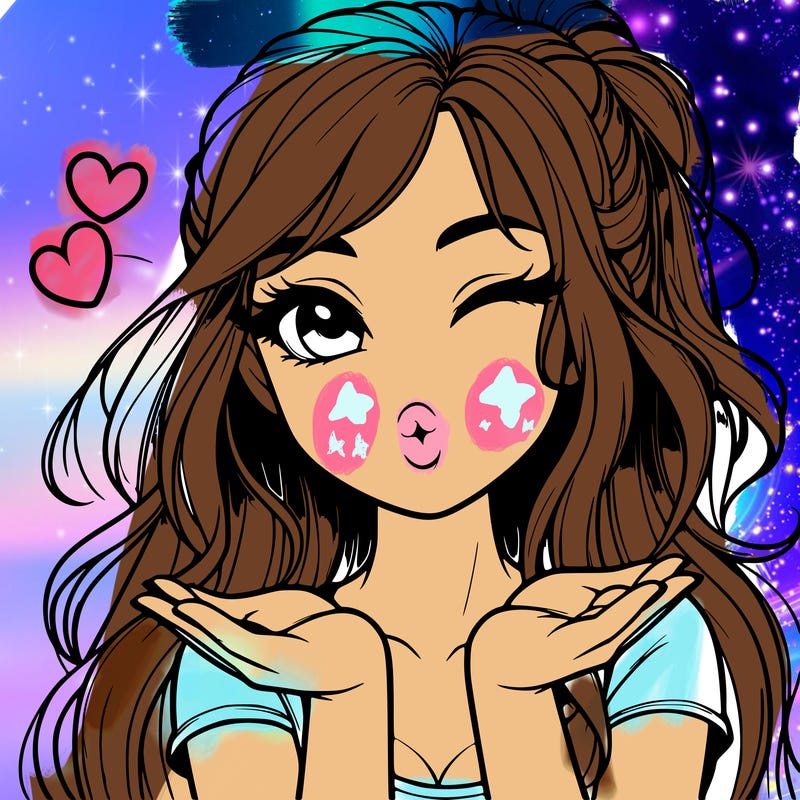 realistic girl winking and blowing a kiss while making heart hands