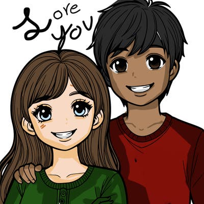 a realistic girl and boy looking happy