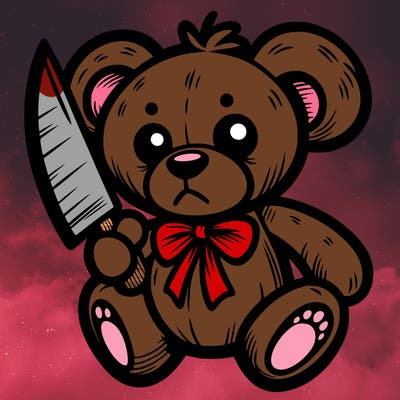 scary teddy bear with a knife