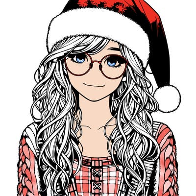 realistic teenagegirl with christmas outfit glasses and hat