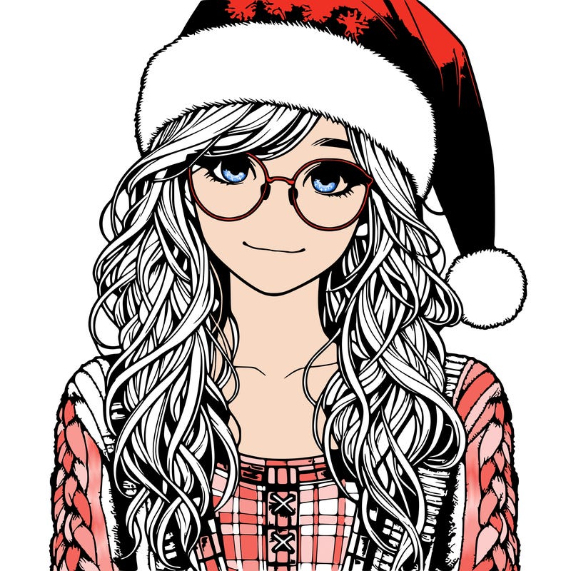 realistic teenagegirl with christmas outfit glasses and hat