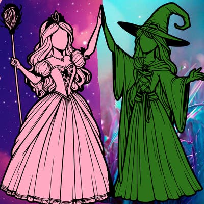 detailed realistic split of a princess and a witch