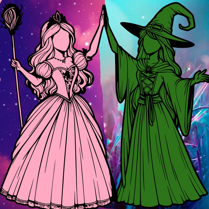 detailed realistic split of a princess and a witch