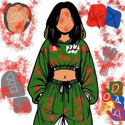 realistic girl faceless with baggy pants and a crop top