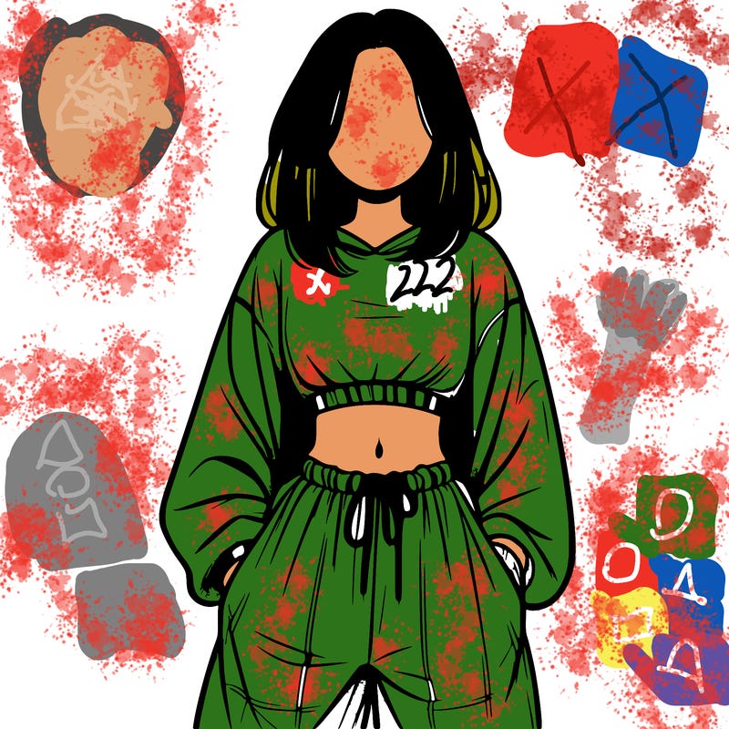 realistic girl faceless with baggy pants and a crop top