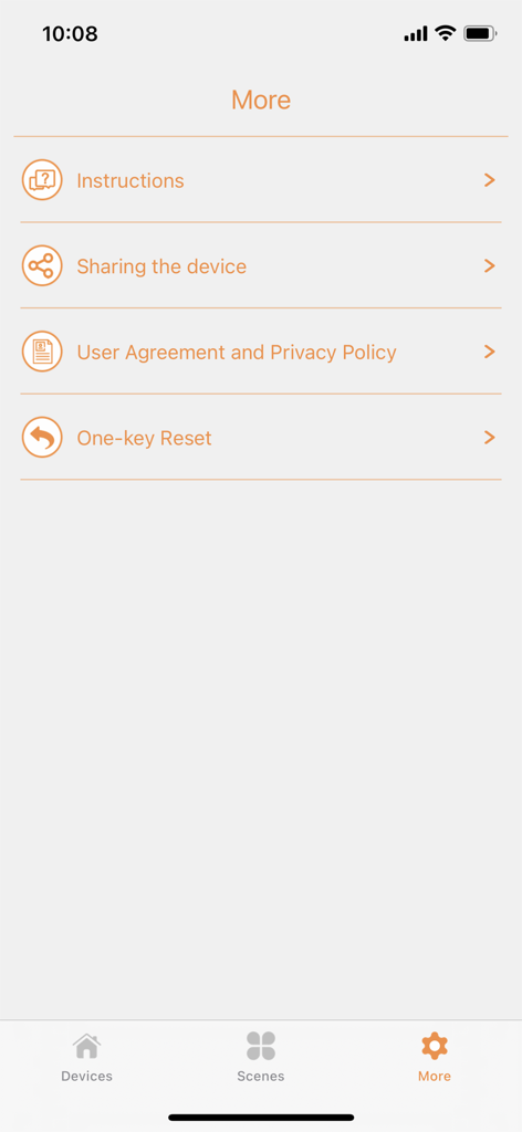 BRmesh - The settings and more options screen of the BRmesh smart home lighting app.