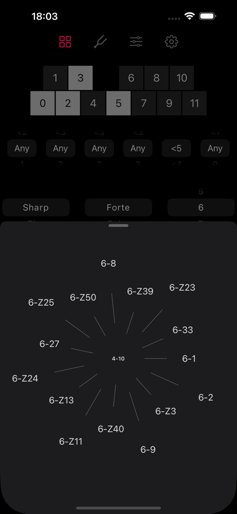 Composer Lab - Interface of Composer Lab showing a pitch set theory diagram with Forte numbers and pitch class selections.