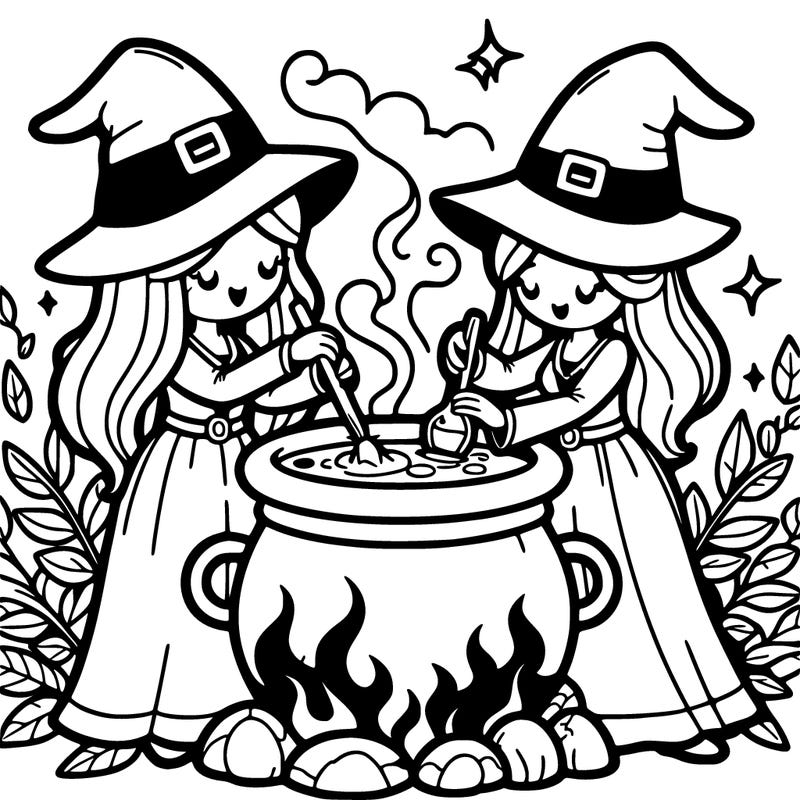 witches brewing a potion in a cauldron