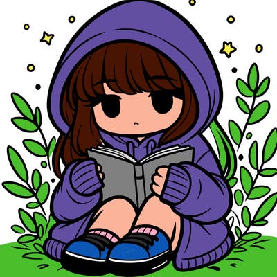 girl in oversized hoodie reading a book