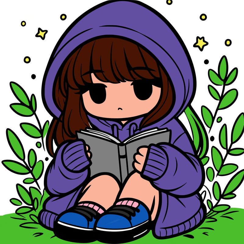 girl in oversized hoodie reading a book