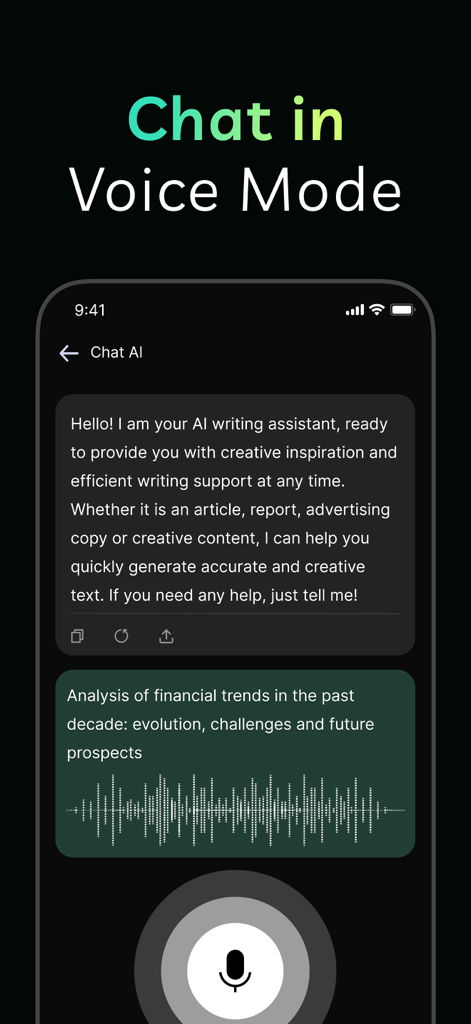 Deep AI Chat - AI Assistant - Deep AI Chat app interface showcasing the voice mode feature with a microphone icon and audio waveform