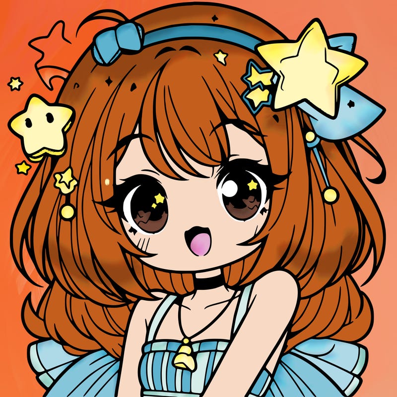 cute anime girl with star accessories