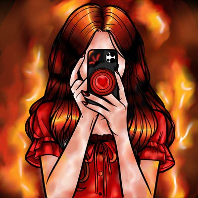 a realistic girl holding her phone taking pictures