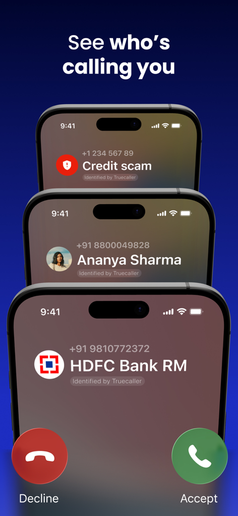 App Truecaller che mostra l'identificazione del chiamante per truffe e chiamate commerciali