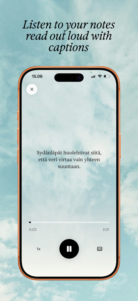 LexieLearn - LexieLearn app interface showing audio player for listening to notes with captions