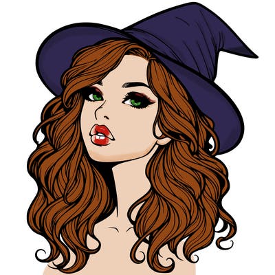 realistic witch girl with wavy hair and lips