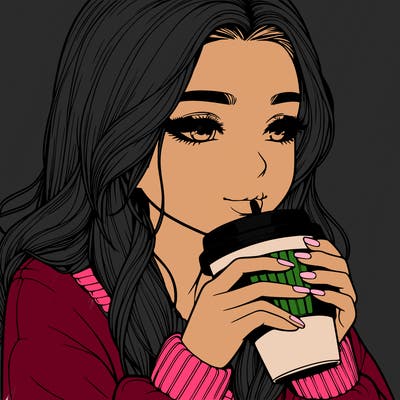 realistic girl drinking coffee