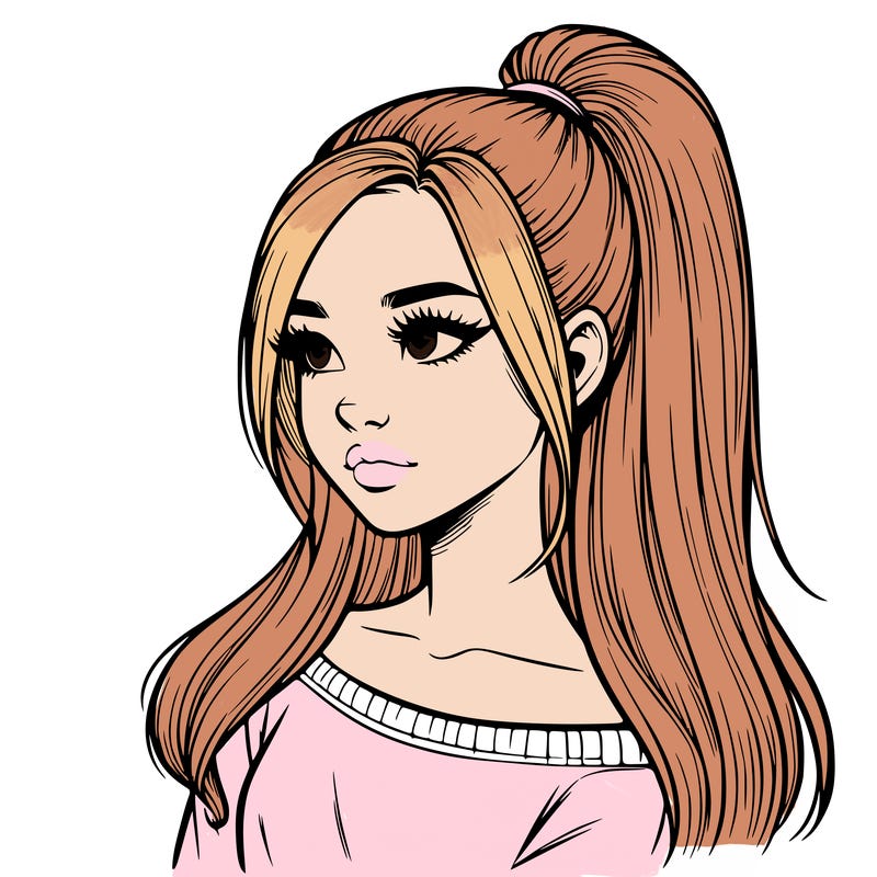 realistic girl with a high ponytail