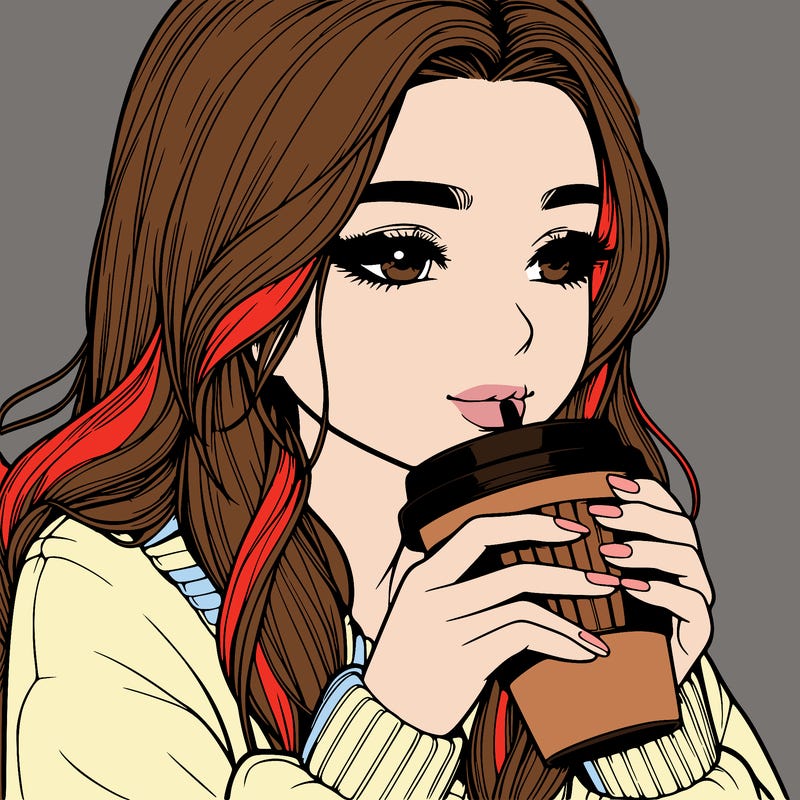 realistic girl drinking coffee