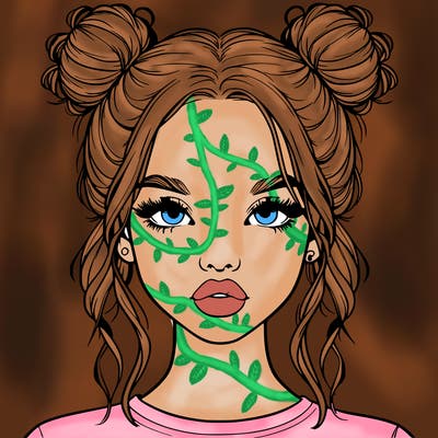 realistic girl with two buns in hair and lips