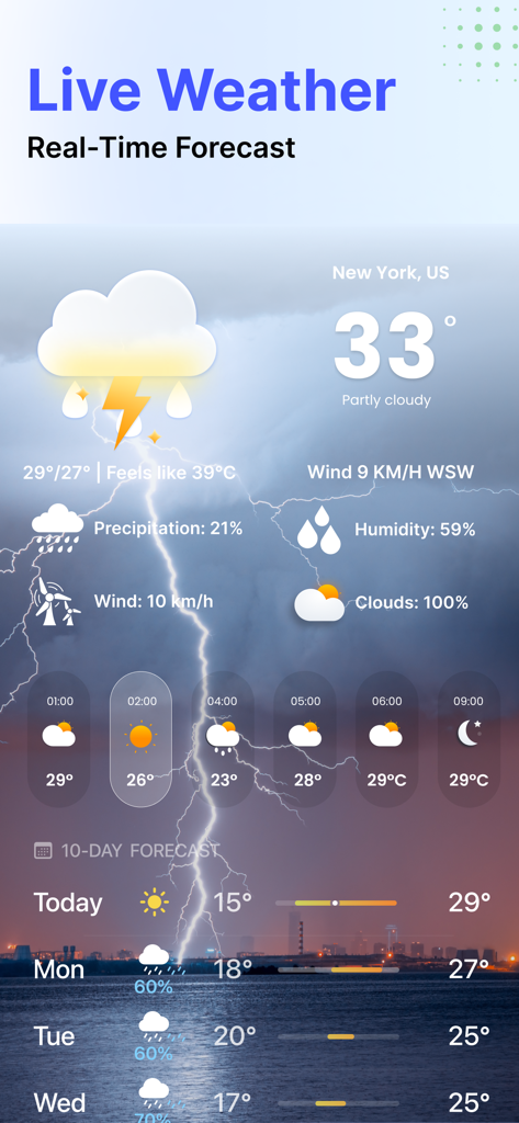 Live Mobile Number Location - Interface of the live weather feature showing real-time temperature and 10-day forecast