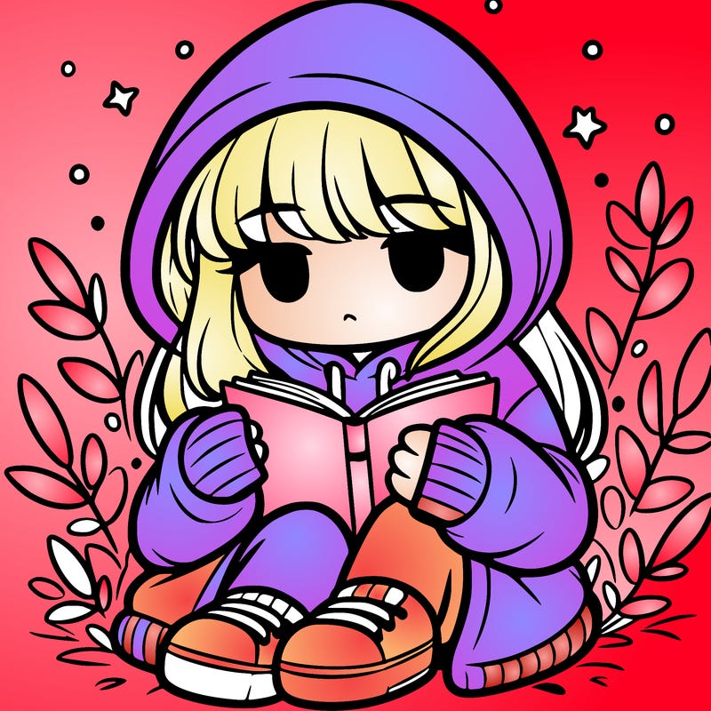 girl in oversized hoodie reading a book