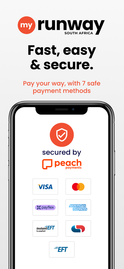 MyRunway SA Fashion Shopping - Secure payment methods in MyRunway app including Visa Mastercard and Payflex