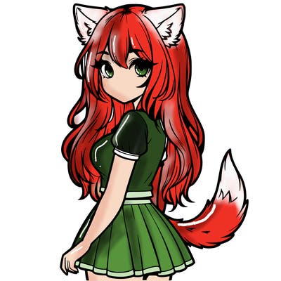 realistic girl with wolf ears and a tail