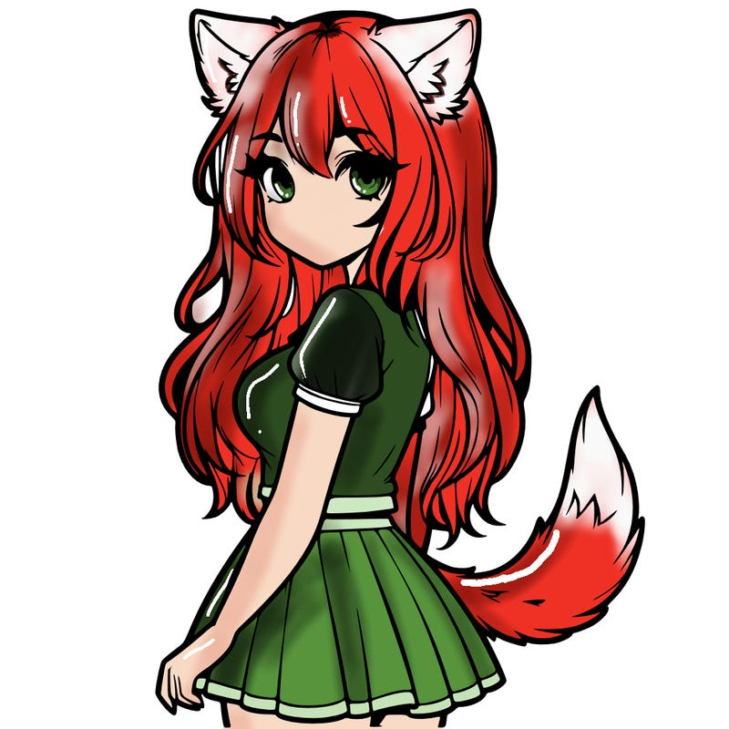 realistic girl with wolf ears and a tail