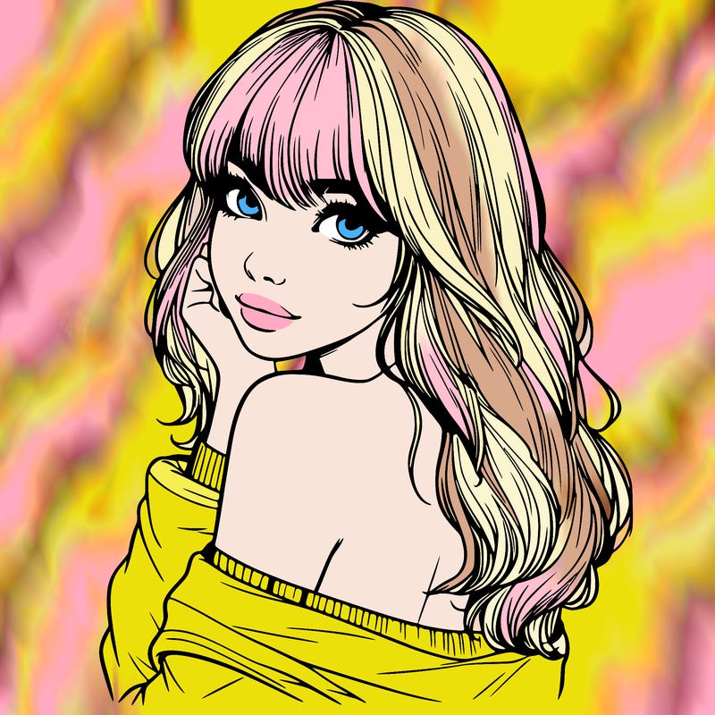 realistic girl with bangs looking over her shoulder