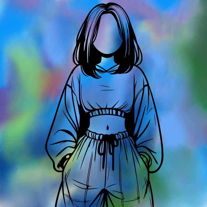 realistic girl faceless with baggy pants and a crop top