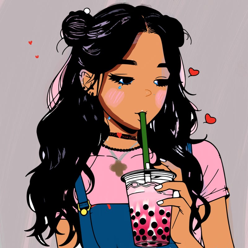 aesthetic realistic girl with boba