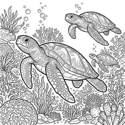 Immerse yourself in the tranquility of the ocean with this beautiful sea turtle coloring page. Designed with large, clear outlines, it's perfect for seniors seeking a relaxing and engaging artistic activity.
