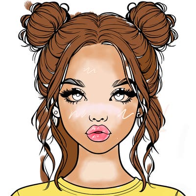 realistic girl with two buns in hair and lips