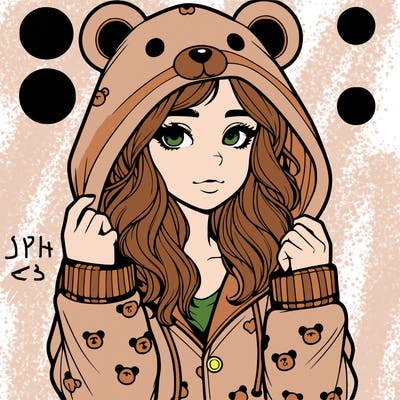 realistic girl in a animal pjs hoodie