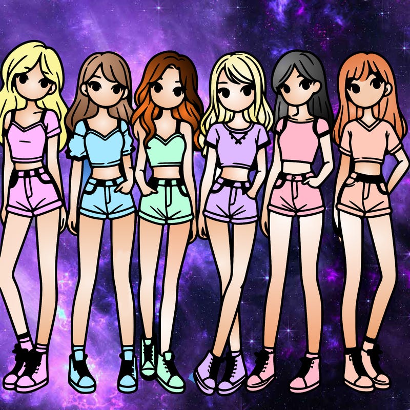 a group of girls wearing crop tops and shorts
