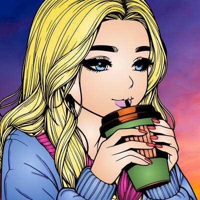 realistic girl drinking coffee