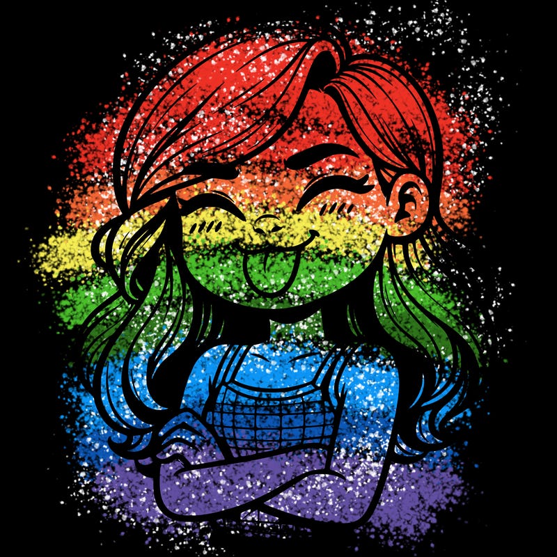 realistic girl crossing her arms and wearing a tank top with her tongue held out she has long hair