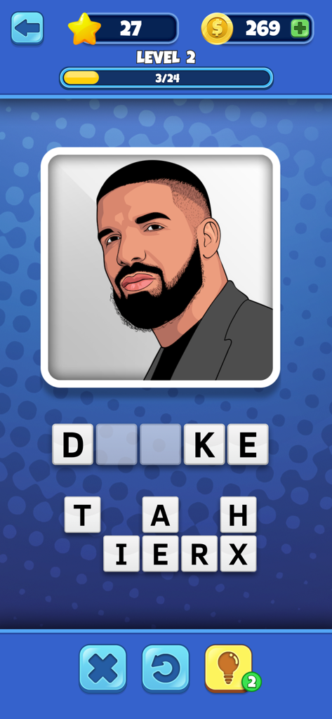 Who is it? Celeb Quiz Trivia - A celebrity guessing level in Who is it Celeb Quiz Trivia featuring a drawing of Drake