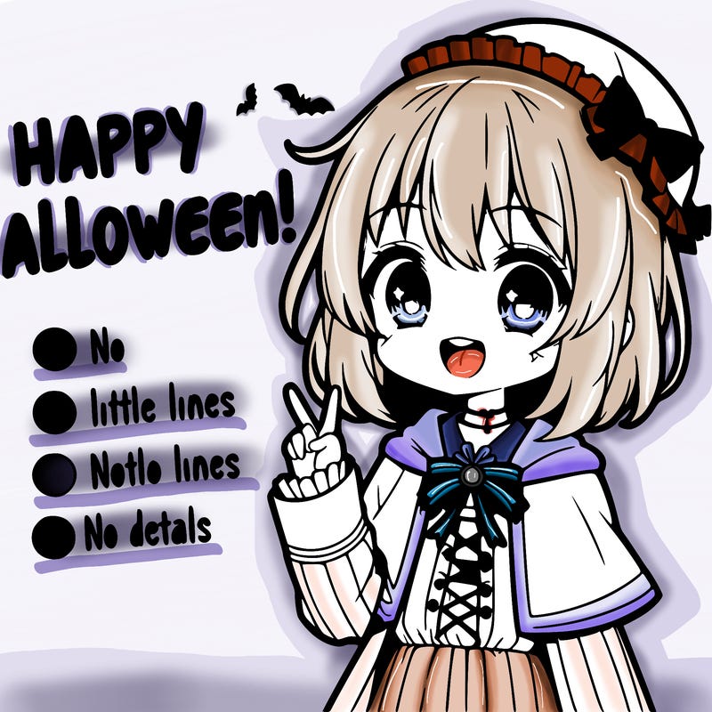 cute manga girl wearing a halloween outfit and saying happy halloween