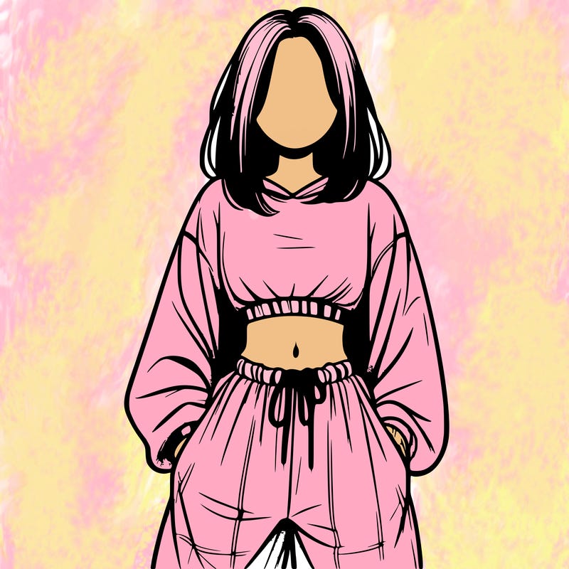 realistic girl faceless with baggy pants and a crop top