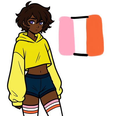 femboy with short hair wearing thigh highs and baggy crop top