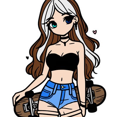 girl wearing crop top with skateboard