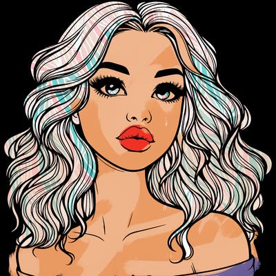 realistic girl with wavy hair and lips