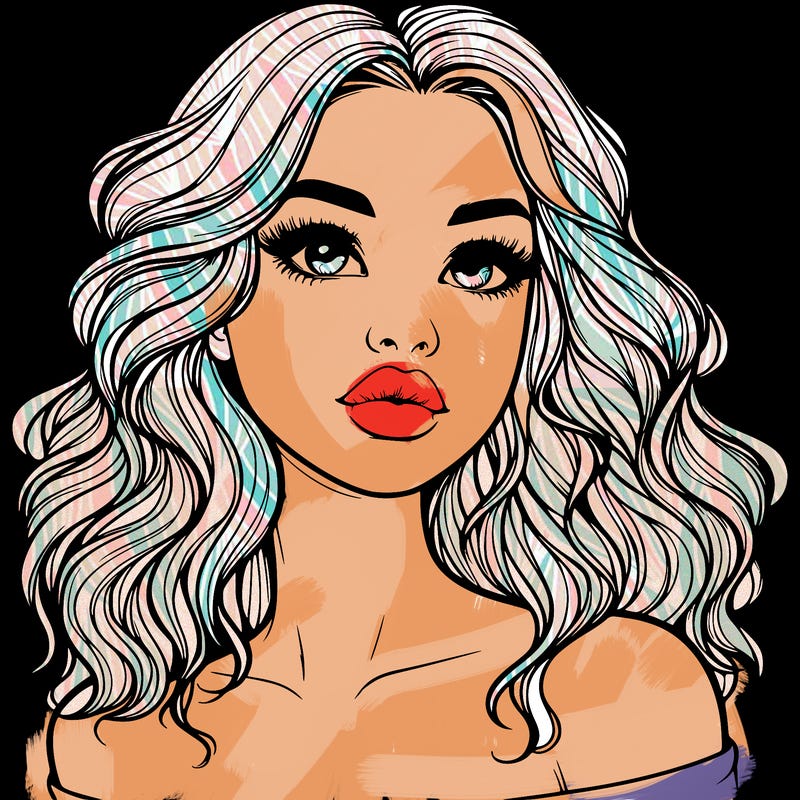 realistic girl with wavy hair and lips