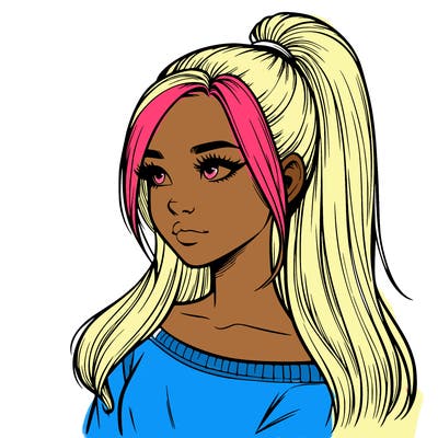 realistic girl with a high ponytail